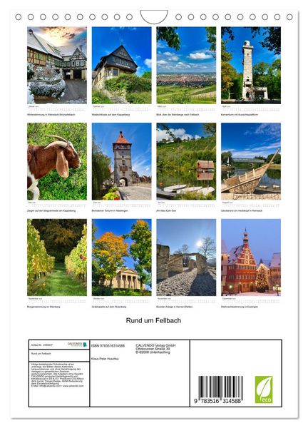 Produktbild: Rund um Fellbach (Wandkalender 2026 DIN A4 hoch), CALVENDO Monatskalender