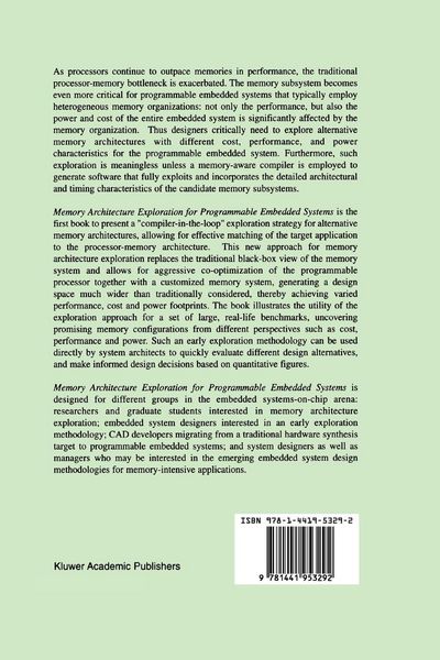 Produktbild: Memory Architecture Exploration for Programmable Embedded Systems