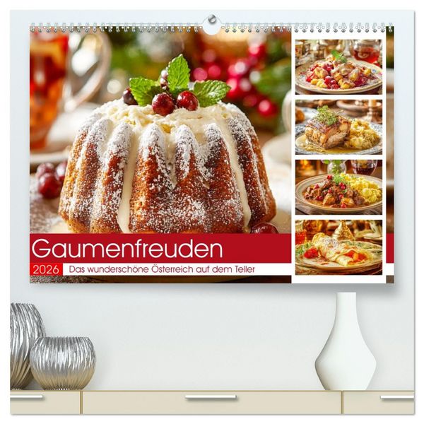 Produktbild: Gaumenfreuden. Das wundersch&ouml;ne &Ouml;sterreich auf dem Teller (hochwertiger Premium Wandkalender 2026 DIN A2 quer), Kunstdruck in Hochglanz