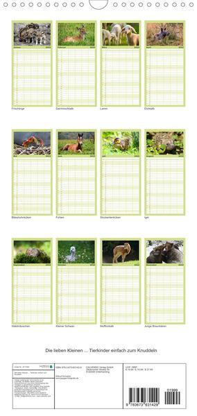 Produktbild: Familienplaner Die lieben Kleinen ... Tierkinder einfach zum Knuddeln (Wandkalender 2022 , 21 cm x 45 cm, hoch)