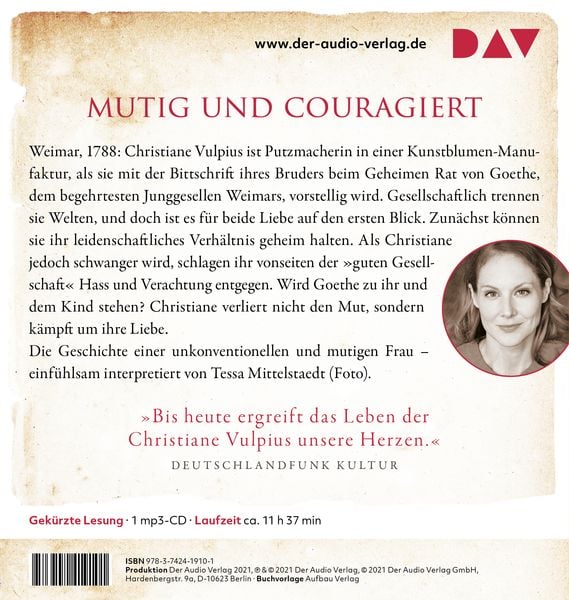 Produktbild: Frau von Goethe. Er ist der größte Dichter seiner Zeit, doch erst ihre Liebe kann ihn retten
