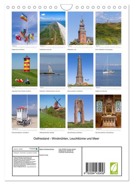 Produktbild: Ostfriesland - Windm&uuml;hlen, Leuchtt&uuml;rme und Meer (Wandkalender 2027 DIN A4 hoch), CALVENDO Monatskalender