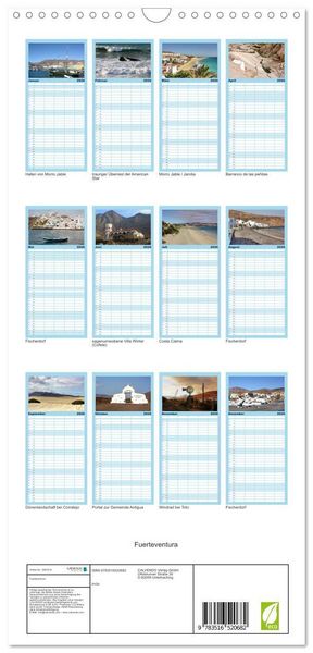 Produktbild: Familienplaner 2026 - Fuerteventura mit 5 Spalten (Wandkalender, 21 x 45 cm) CALVENDO
