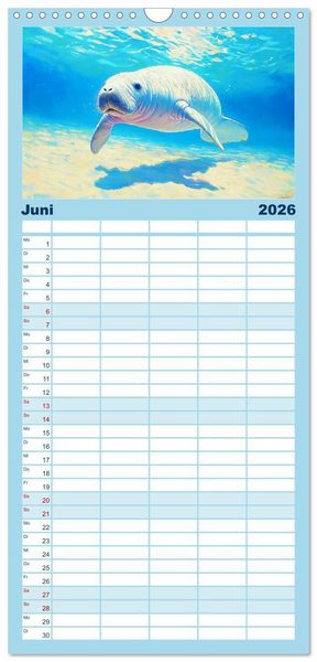 Produktbild: Familienplaner 2026 - Manatee Paintings. Rundschwanzseek&uuml;he im &Ouml;lgem&auml;lde-Stil mit 5 Spalten (Wandkalender, 21 x 45 cm) CALVENDO