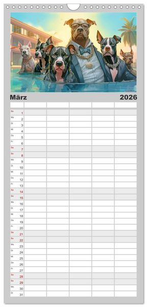 Produktbild: Familienplaner 2026 - Gangsterhunde - KI-Bilder mit 5 Spalten (Wandkalender, 21 x 45 cm) CALVENDO