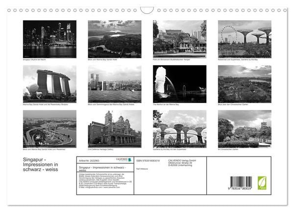 Produktbild: Singapur - Impressionen in schwarz - weiss (Wandkalender 2026 DIN A3 quer), CALVENDO Monatskalender