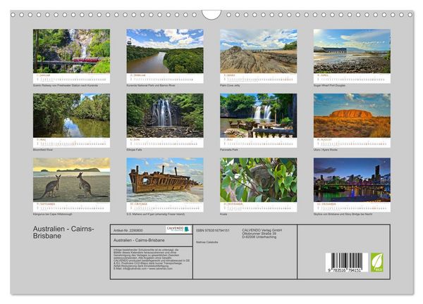 Produktbild: Australien - Cairns-Brisbane (Wandkalender 2027 DIN A3 quer), CALVENDO Monatskalender