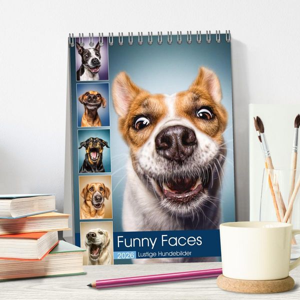 Produktbild: Funny Faces - Lustige Hundebilder (Tischkalender 2026 DIN A5 hoch), CALVENDO Monatskalender