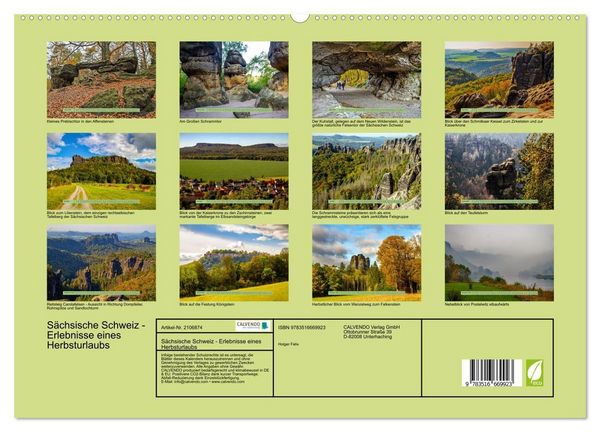Produktbild: S&auml;chsische Schweiz - Erlebnisse eines Herbsturlaubs (hochwertiger Premium Wandkalender 2026 DIN A2 quer), Kunstdruck in Hochglanz
