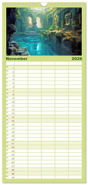 Produktbild: Familienplaner 2026 - Ruinen versunkener Kulturen - Fantasiebilder mit 5 Spalten (Wandkalender, 21 x 45 cm) CALVENDO