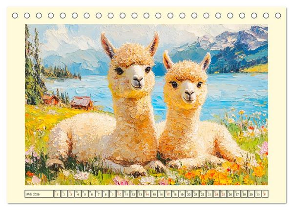 Produktbild: Alpakas. Entz&uuml;ckende Paintings in duftigen Farben (Tischkalender 2026 DIN A5 quer), CALVENDO Monatskalender