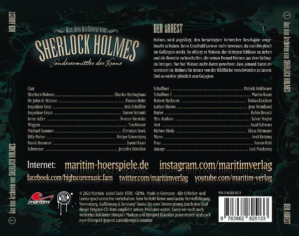Produktbild: Aus den Archiven von Sherlock Holmes - Sonderermittler der Krone - Der Arrest,1 Audio-CD