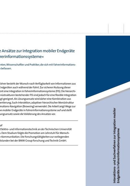 Produktbild: Interaktions- und Suchverfahren zur Integration mobiler Endger&auml;te in Fahrerinformationssysteme