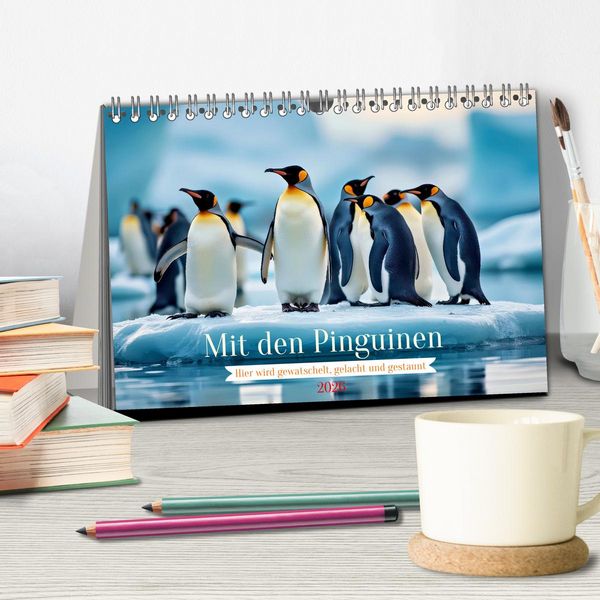 Produktbild: Mit den Pinguinen (Tischkalender 2026 DIN A5 quer), CALVENDO Monatskalender