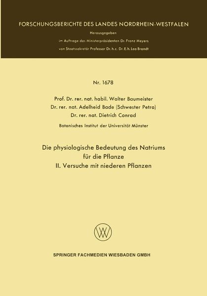 Produktbild: Die physiologische Bedeutung des Natriums f&uuml;r die Pflanze