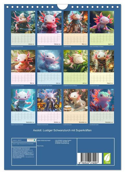 Produktbild: Axolotl. Lustiger Schwanzlurch mit Superkr&auml;ften (Wandkalender 2026 DIN A4 hoch), CALVENDO Monatskalender