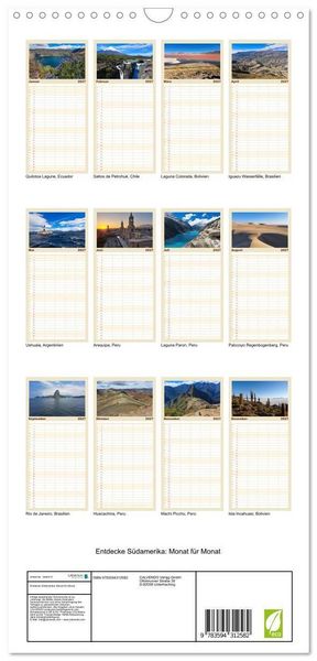 Produktbild: Familienplaner 2027 - Entdecke S&uuml;damerika: Monat f&uuml;r Monat mit 5 Spalten (Wandkalender, 21 x 45 cm) CALVENDO