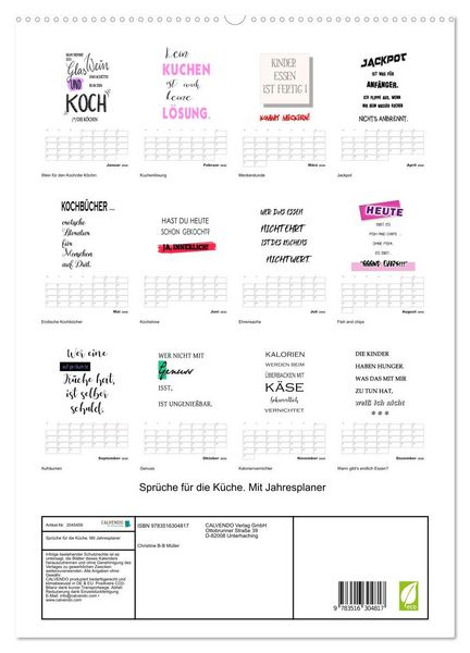 Produktbild: Spr&uuml;che f&uuml;r die K&uuml;che. Mit Jahresplaner (hochwertiger Premium Wandkalender 2026 DIN A2 hoch), Kunstdruck in Hochglanz