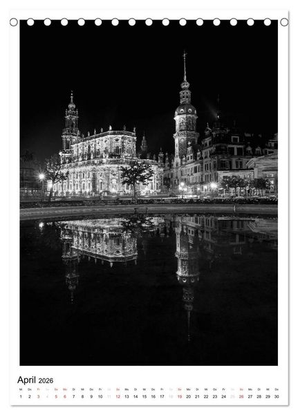 Produktbild: Dresden Traumstadt in Schwarz-Wei&szlig; (Tischkalender 2026 DIN A5 hoch), CALVENDO Monatskalender