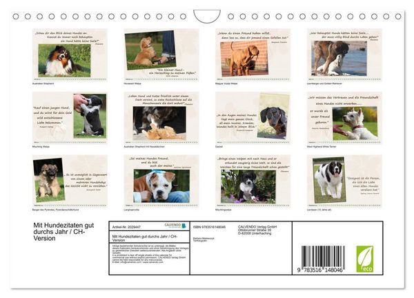 Produktbild: Mit Hundezitaten gut durchs Jahr / CH-Version (Wandkalender 2026 DIN A4 quer), CALVENDO Monatskalender