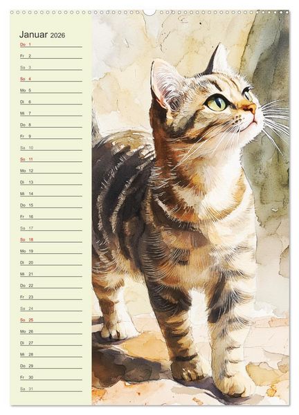 Produktbild: Bezaubernde Katzen. Miezen im lieblichen Aquarell-Stil (hochwertiger Premium Wandkalender 2026 DIN A2 hoch), Kunstdruck in Hochglanz