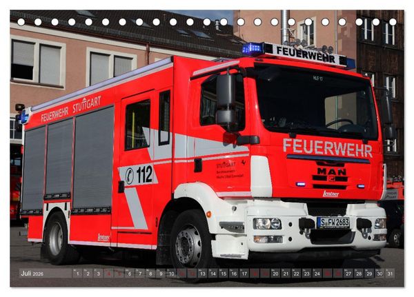Produktbild: Einsatzfahrzeuge der Feuerwehr Stuttgart (Tischkalender 2026 DIN A5 quer), CALVENDO Monatskalender