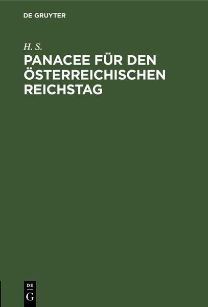 Produktbild: Panacee f&uuml;r den &ouml;sterreichischen Reichstag