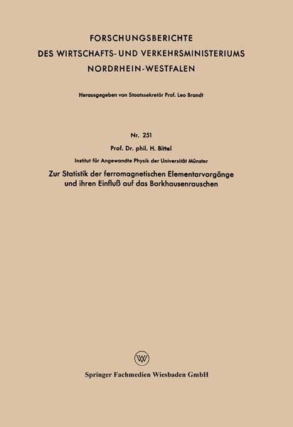 Produktbild: Zur Statistik der ferromagnetischen Elementarvorg&auml;nge und ihren Einflu&szlig; auf das Barkhausenrauschen