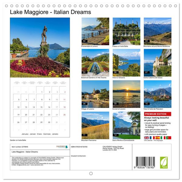 Produktbild: Lake Maggiore - Italian Dreams (Wall Calendar 2026 12 &times; 12 Inch) CALVENDO 12 Month Wall Calendar