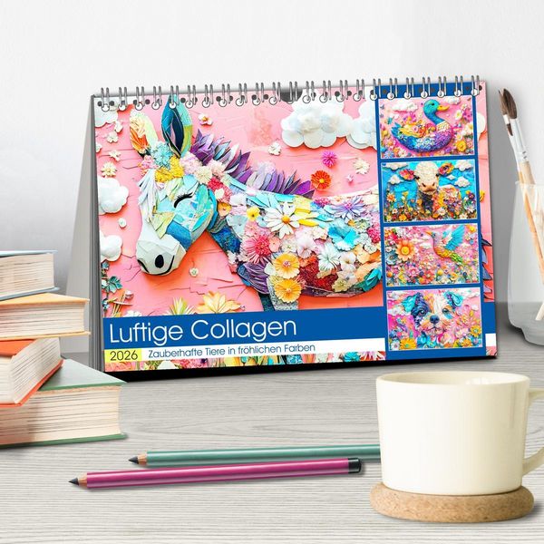 Produktbild: Luftige Collagen. Zauberhafte Tiere in fr&ouml;hlichen Farben (Tischkalender 2026 DIN A5 quer), CALVENDO Monatskalender