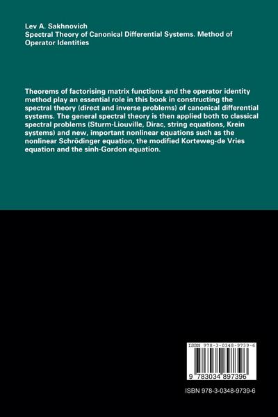 Produktbild: Spectral Theory of Canonical Differential Systems. Method of Operator Identities