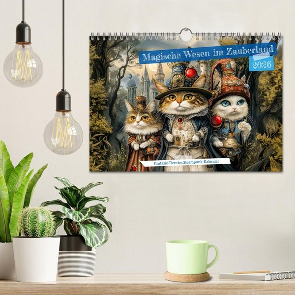 Produktbild: Magische Wesen im Zauberland - Fantasie-Tiere im Steampunk-Kalender (Wandkalender 2026 DIN A4 quer), CALVENDO Monatskalender