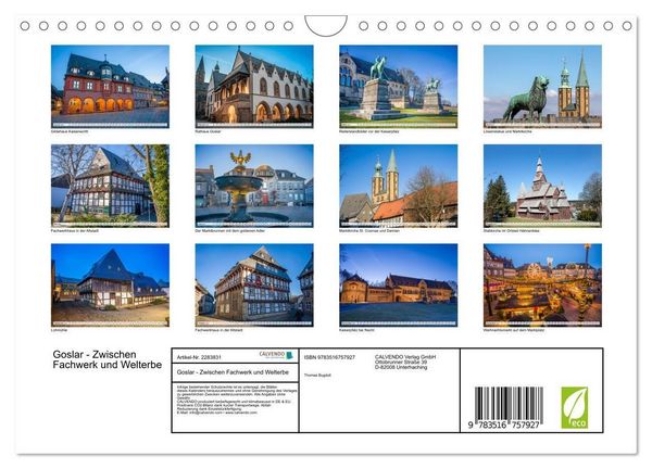 Produktbild: Goslar - Zwischen Fachwerk und Welterbe (Wandkalender 2027 DIN A4 quer), CALVENDO Monatskalender