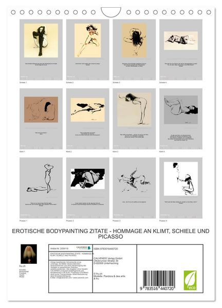Produktbild: EROTISCHE BODYPAINTING ZITATE - HOMMAGE AN KLIMT, SCHIELE UND PICASSO (Wandkalender 2026 DIN A4 hoch), CALVENDO Monatskalender