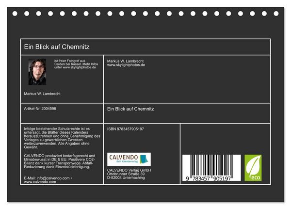 Produktbild: Ein Blick auf Chemnitz (Tischkalender 2026 DIN A5 quer), CALVENDO Monatskalender