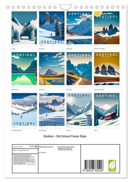 Produktbild: S&uuml;dtirol - Old School Poster Style (Wandkalender 2026 DIN A4 hoch), CALVENDO Monatskalender