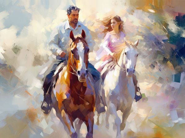 Produktbild: CALVENDO Puzzle Ein Paar reitet los | 1000 Teile Lege-Gr&ouml;&szlig;e 64x48cm Foto-Puzzle f&uuml;r gl&uuml;ckliche Stunden