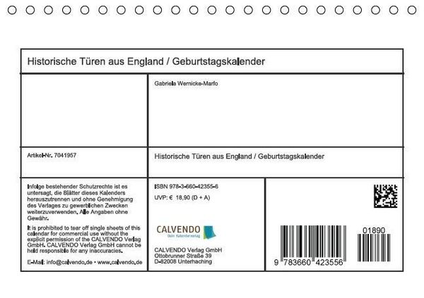 Produktbild: Historische T&uuml;ren aus England / Geburtstagskalender (Tischkalender immerw&auml;hrend DIN A5 quer)
