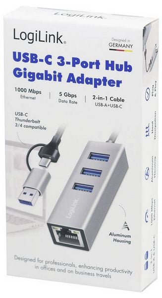 Produktbild: LogiLink UA0440 Netzwerkadapter/Hub 5 GBit/s USB-C&reg; (USB 3.2 Gen 1)