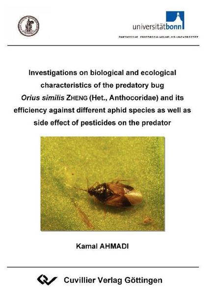 Produktbild: Investigations on biological and ecological characteristics of the predatory bug Orius similis ZHENG (Het., Anthocoridae) and its efficiency against d