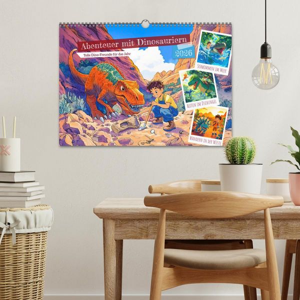 Produktbild: Abenteuer mit Dinosauriern - Tolle Dino-Freunde f&uuml;r das Jahr (Wandkalender 2026 DIN A3 quer), CALVENDO Monatskalender