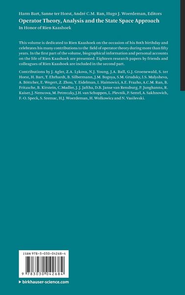 Produktbild: Operator Theory, Analysis and the State Space Approach