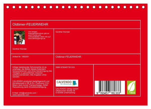 Produktbild: Oldtimer-FEUERWEHR (Tischkalender 2026 DIN A5 quer), CALVENDO Monatskalender