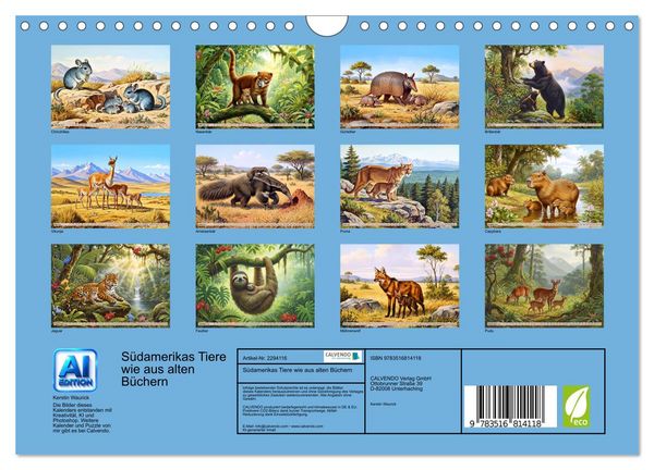 Produktbild: S&uuml;damerikas Tiere wie aus alten B&uuml;chern (Wandkalender 2027 DIN A4 quer), CALVENDO Monatskalender