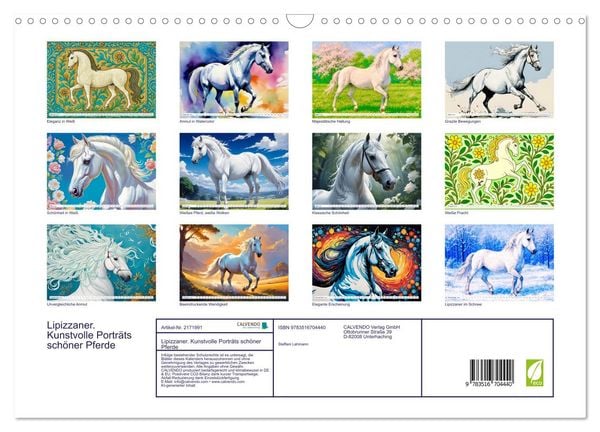 Produktbild: Lipizzaner. Kunstvolle Portr&auml;ts sch&ouml;ner Pferde (Wandkalender 2026 DIN A3 quer), CALVENDO Monatskalender