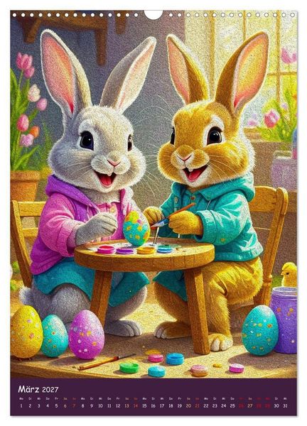 Produktbild: Osterhasen im Jahreskreis 12 Monate Hasenquatsch (Wandkalender 2027 DIN A3 hoch), CALVENDO Monatskalender