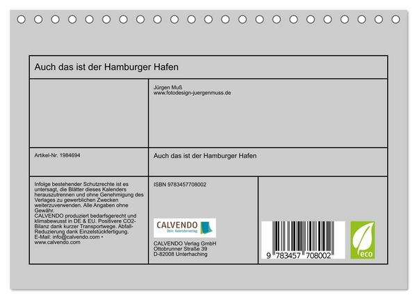 Produktbild: Auch das ist der Hamburger Hafen (Tischkalender 2026 DIN A5 quer), CALVENDO Monatskalender