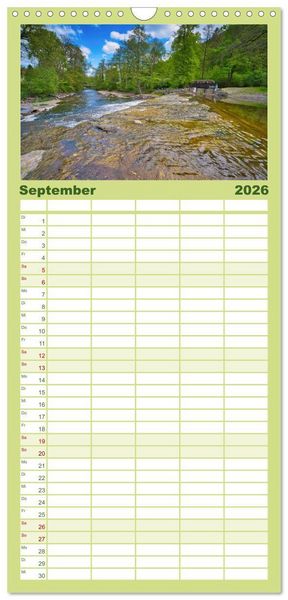Produktbild: Familienplaner 2026 - Gew&auml;sser in S&uuml;dth&uuml;ringen mit 5 Spalten (Wandkalender, 21 x 45 cm) CALVENDO