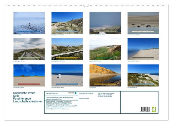Produktbild: Unendliche Weite Sylts - Faszinierende Landschaftsaufnahmen (Wandkalender 2026 DIN A2 quer), CALVENDO Monatskalender