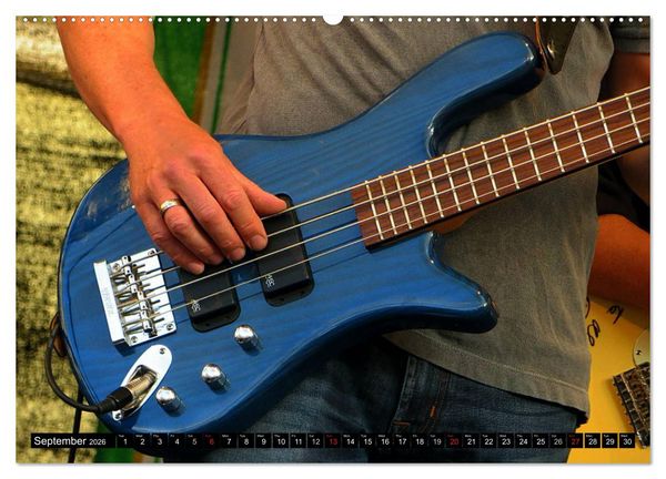 Produktbild: BASS GUITARS put into the spotlight (High Quality Premium Wall Calendar 2026 DIN A2 landscape),CALVENDO 12 Month Wall Calendar